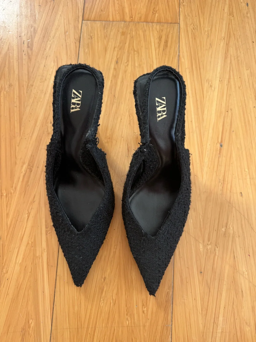 Zara black textured fabric kitten heels